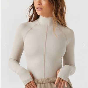 Joah brown stitch mock neck long sleeve NWOT